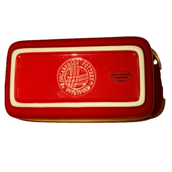 Longaberger Pottery Mini Loaf Bread Pan Baking Tomato Red Woven Traditions - Picture 3 of 8